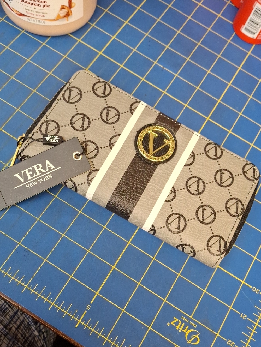 Vera New York Monogram Zip Wallet Black NWT